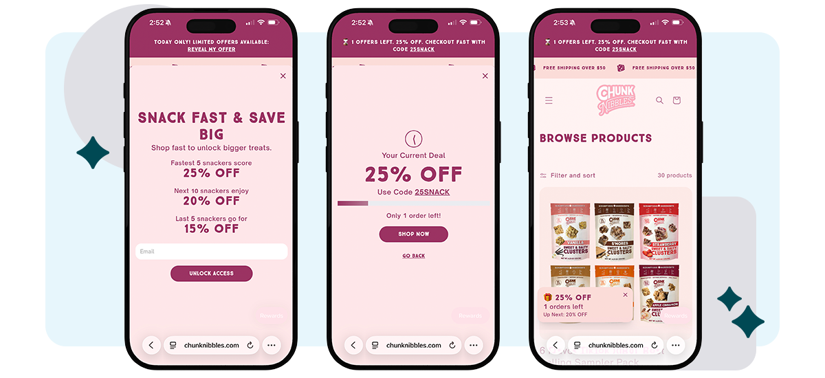 How a Quikly campaign runs on the Chunk Nibbles store