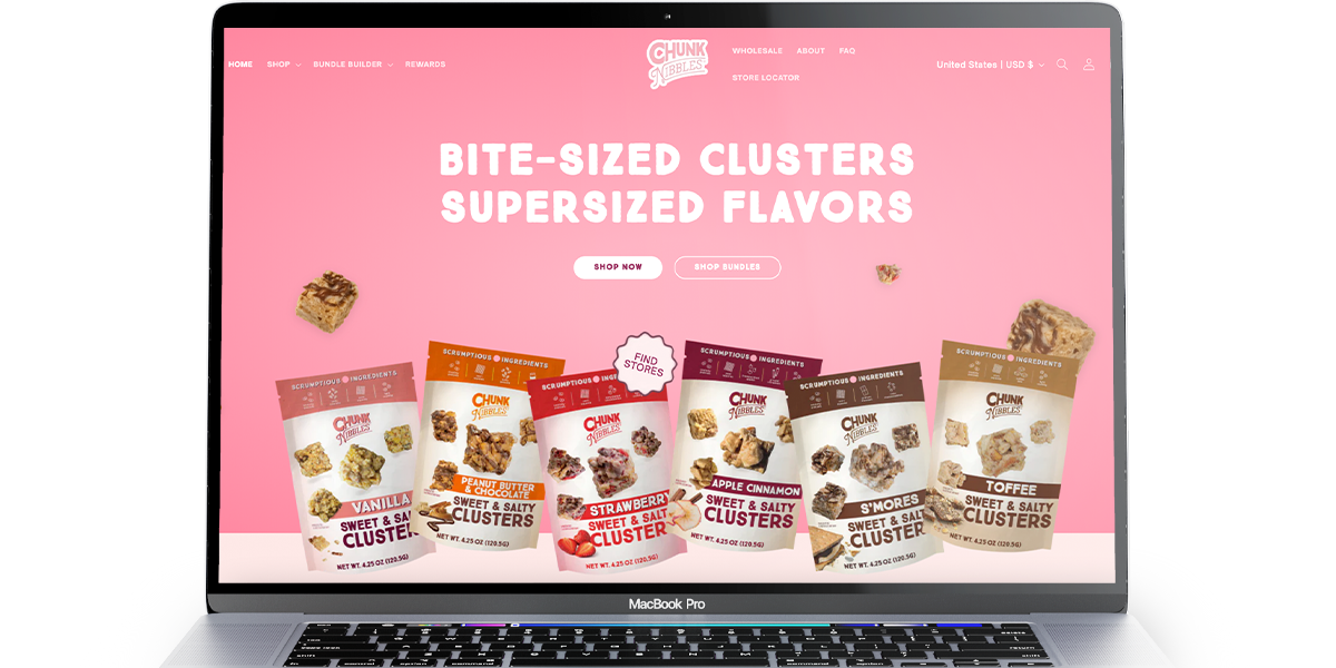 Chunk Nibbles homepage running a Quikly campaign